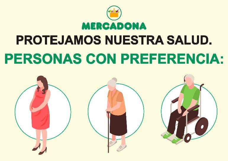 Mercadona actualiza sus medidas de protección y dará preferencia a mayoresy personas con discapacidad
