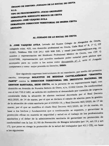 El Colegio de Médicos de Ceuta presenta una denuncia en los juzgados contra el INGESA