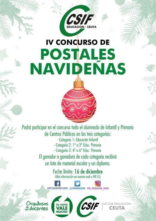 CSIF convoca el IV Cv concurso de Postales Navideñas 2020 para el alumnado de Ceuta