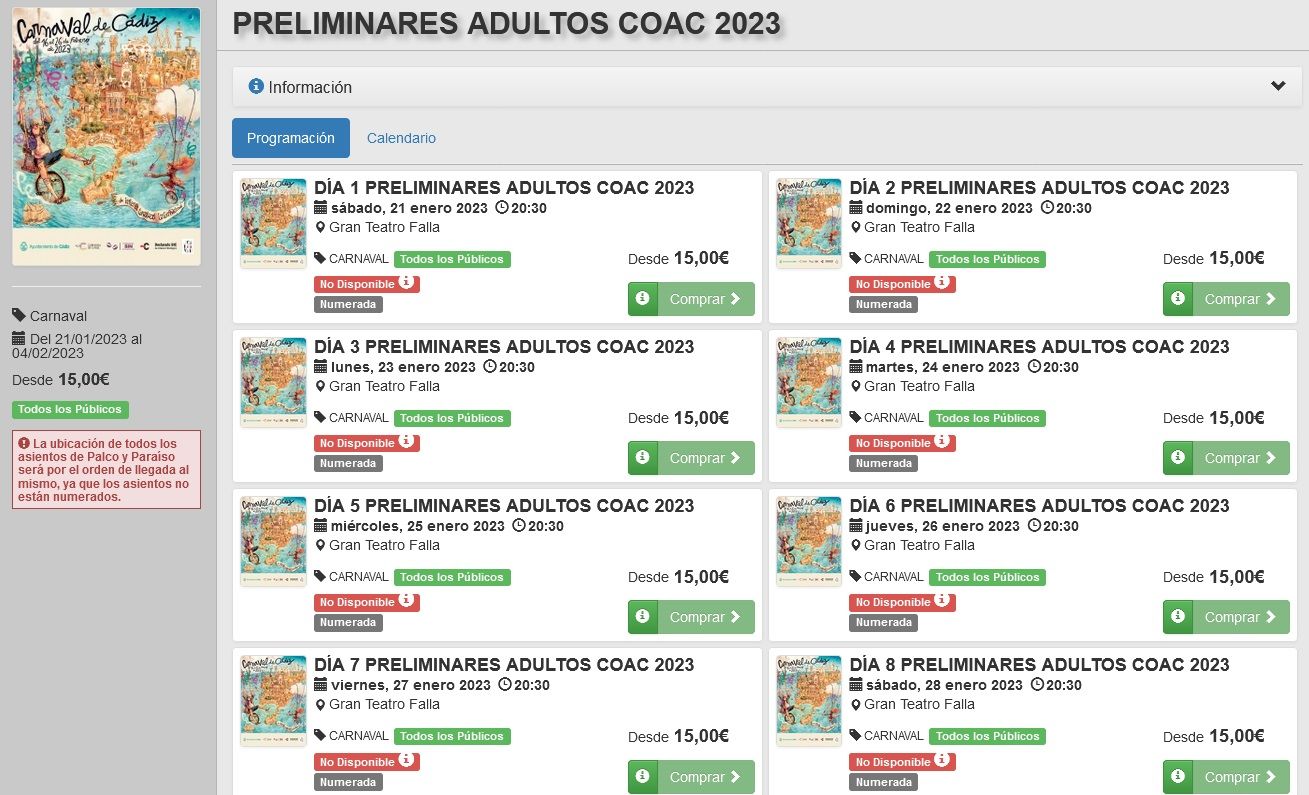 Las entradas para el carnaval de Cádiz se agotan por internet en 20 minutos