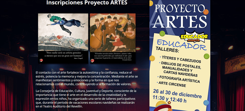 El área de Cultura pone en marcha una nueva web que incluye el proyecto “Artes”