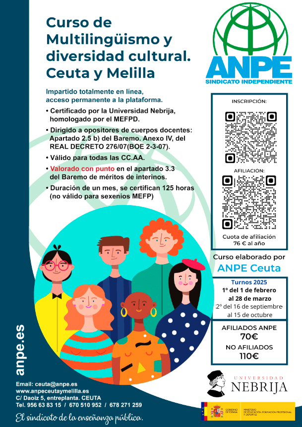 ANPE vuelve a convocar el curso sobre multilingüismo y diversidad cultural en Ceuta y Melilla